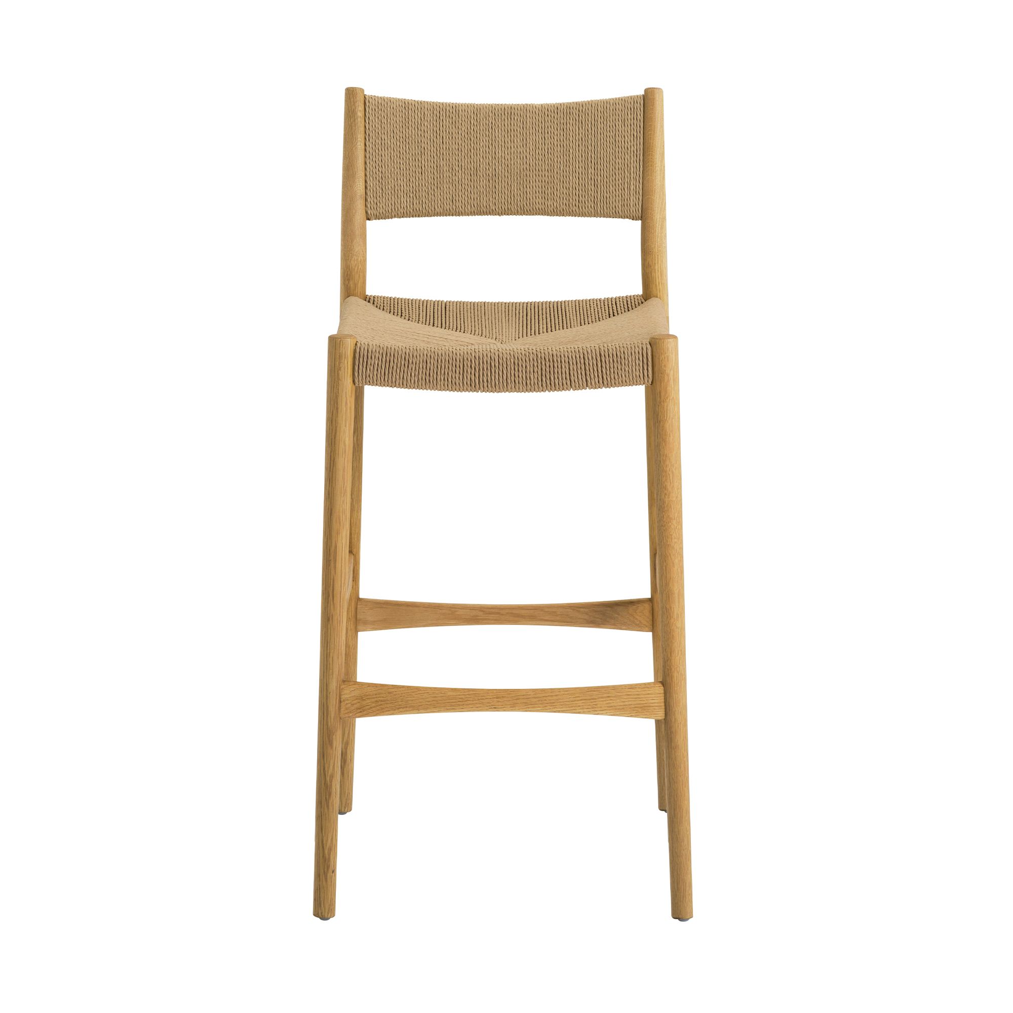 Image 3 Erie Woven Paper Cord and Oak Wood Bar Stool more views