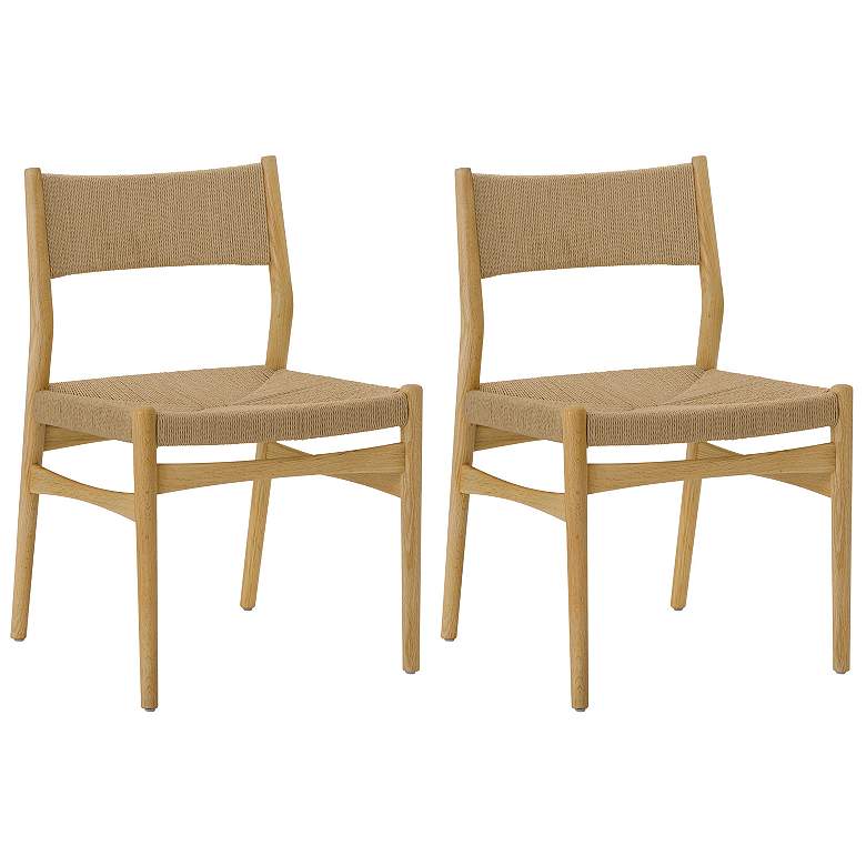 Image 1 Erie Woven Paper Cord and Oak Wood Dining Chairs - Set of 2