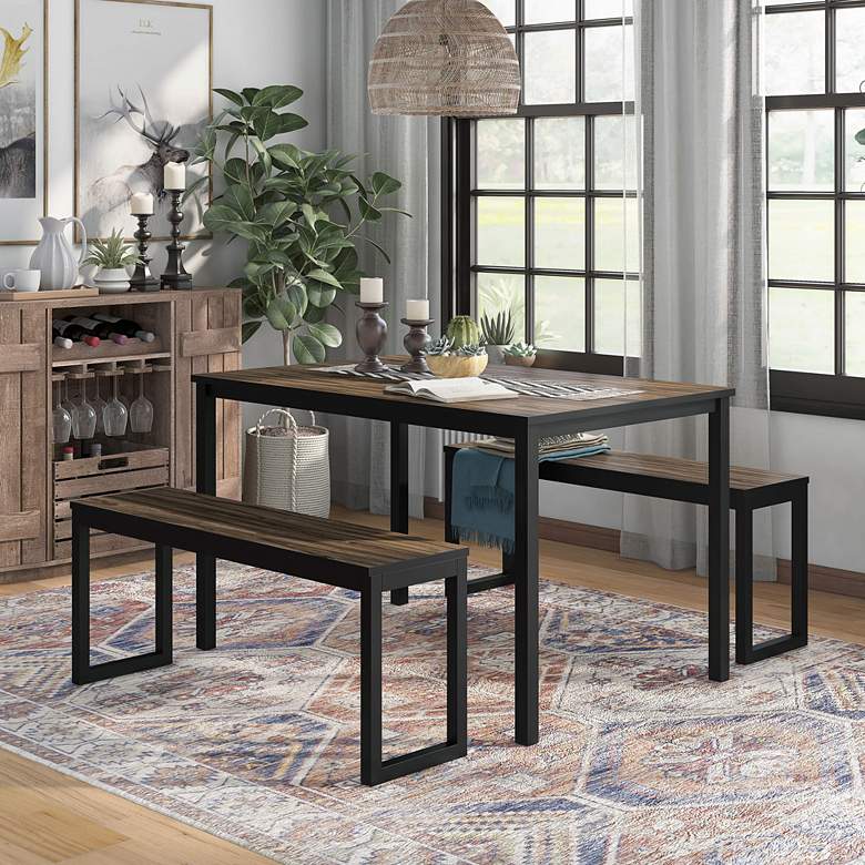 Image 1 Erikssen Walnut Wood and Black Metal 3-Piece Dining Set