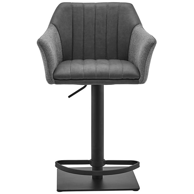Image 6 Erin Adjustable Swivel Barstool in Black Powder Coated, Gray Faux Leather more views