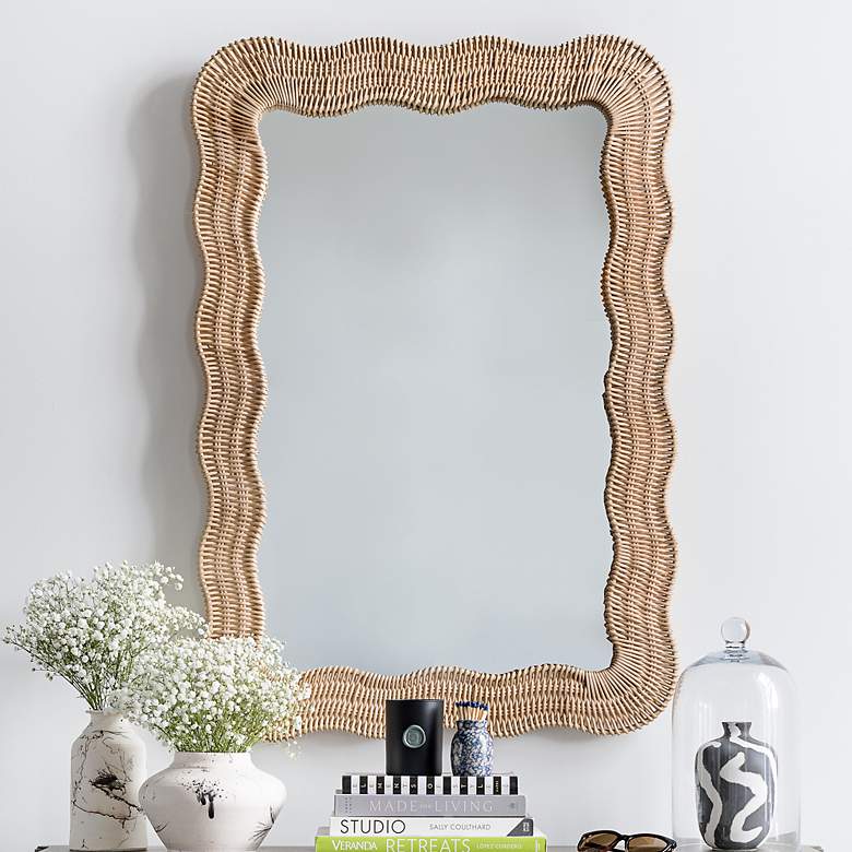 Image 2 Erin Gates Natural Rattan 28" x 40" Scalloped Wall Mirror