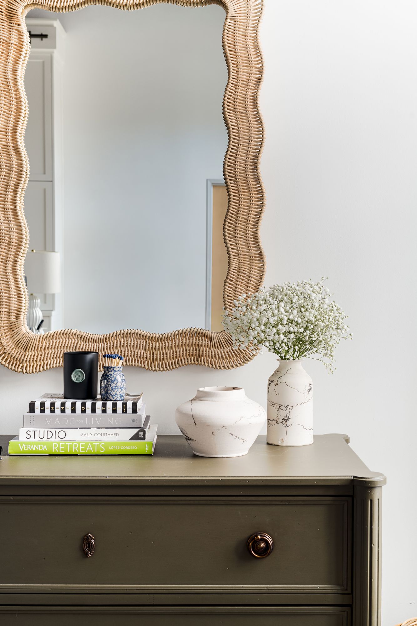 Erin Gates Natural Rattan 28" x 40" Scalloped Wall Mirror in scene