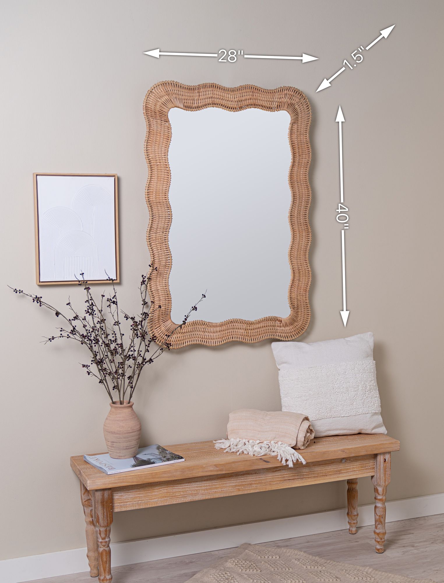 Erin Gates Natural Rattan 28" x 40" Scalloped Wall Mirror in scene
