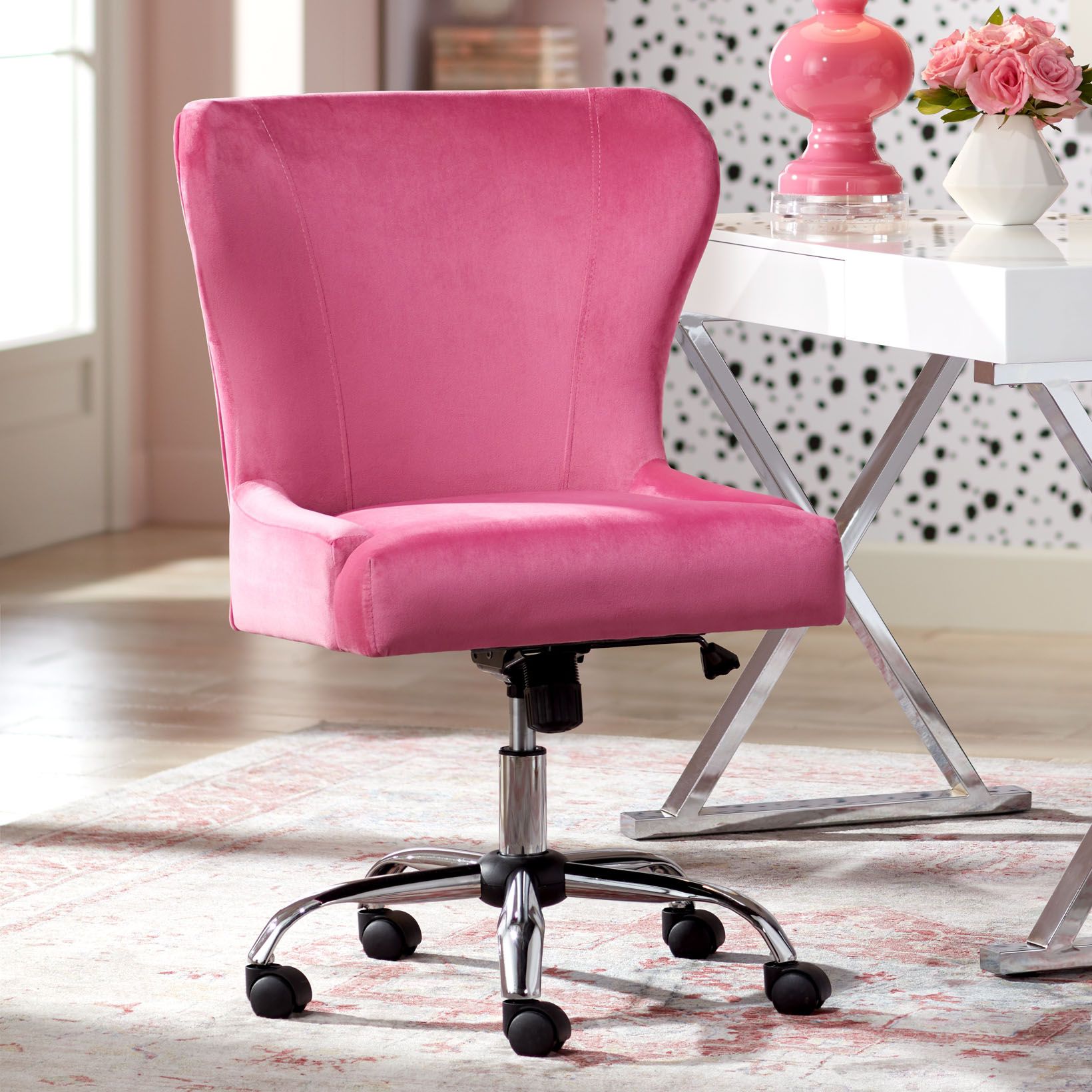 Erin Pink Fabric Adjustable Swivel Office Chairs Set of 2 in scene
