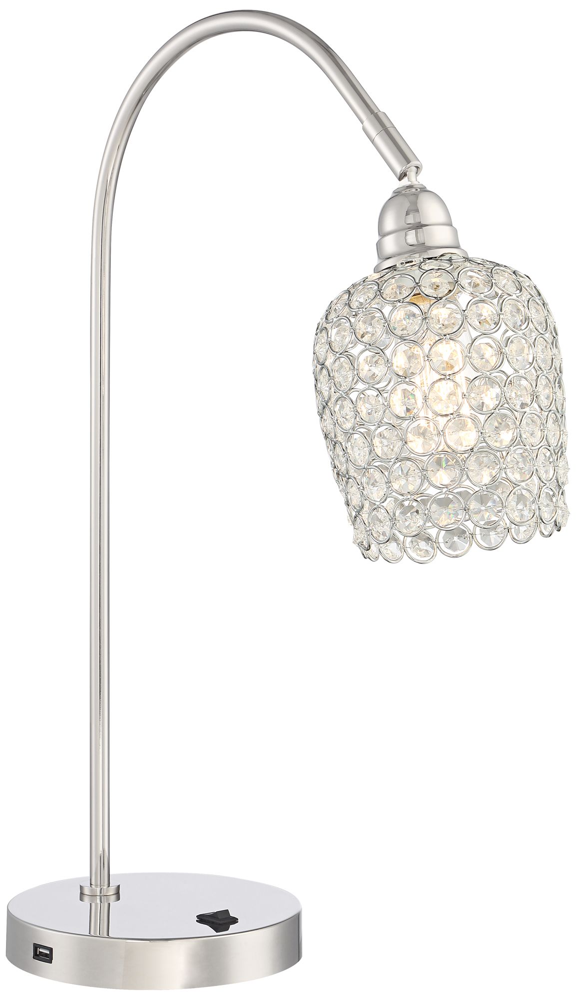 Erin Polished Nickel Beaded Crystal Desk Lamp with USB Port