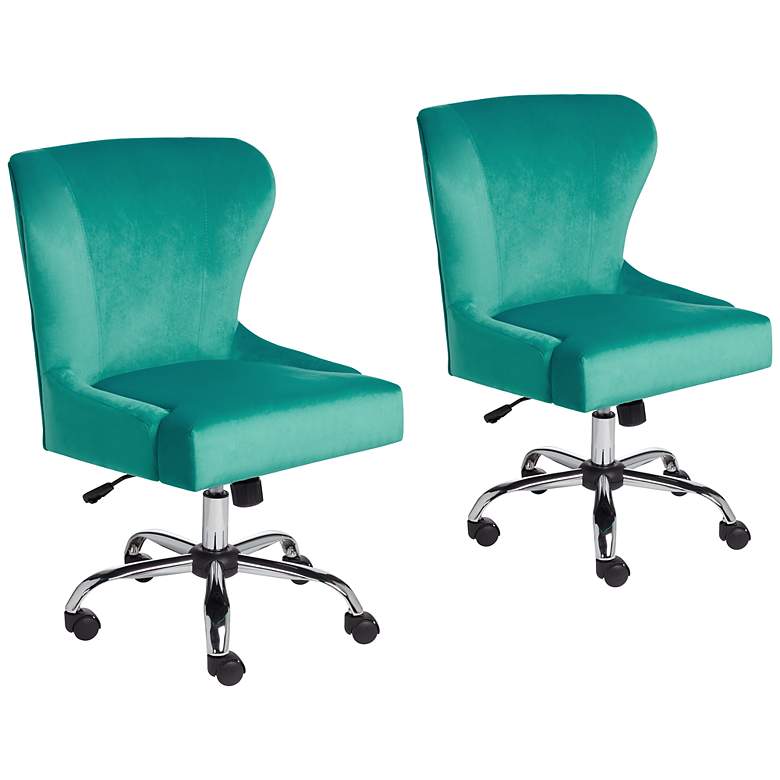 Image 1 Erin Teal Fabric Adjustable Swivel Office Chairs Set of 2