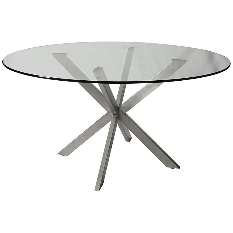 Image 1 Eritrea Glass and Stainless Steel 56 inch Dining Table