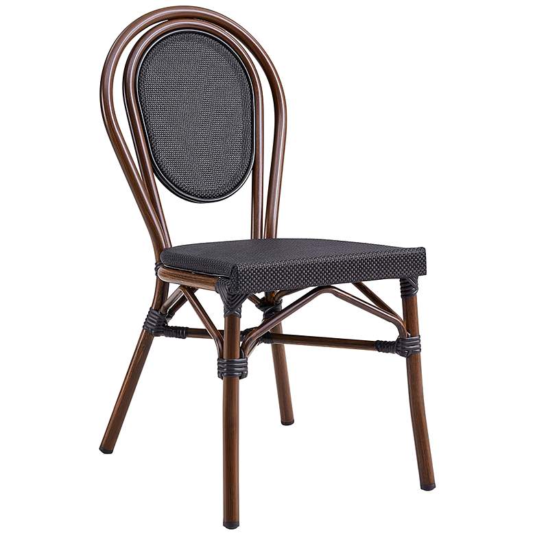 Image 2 Erlend Black and Brown Outdoor Stacking Side Chairs Set of 2