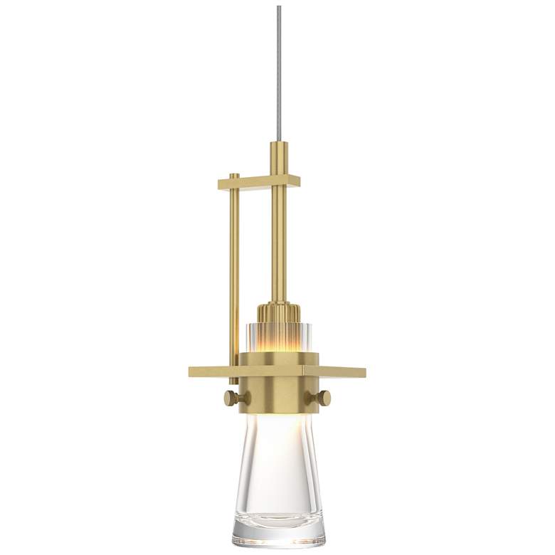Image 1 Erlenmeyer 3.3"W Modern Brass Standard Mini-Pendant w/ Clear Glass Sha