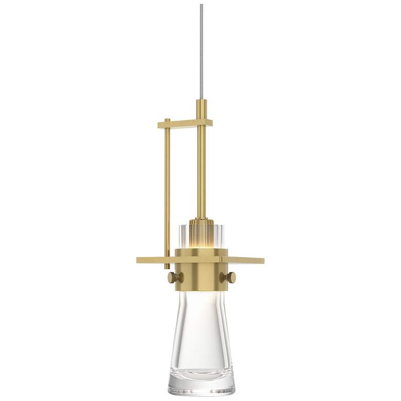 Image 1 Erlenmeyer 4"W Large Brass Standard Mini-Pendant w/ Clear Glass Shade