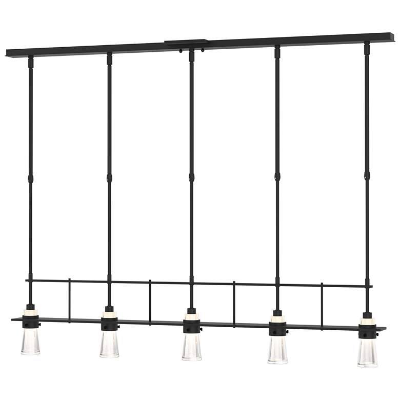 Image 1 Erlenmeyer 48"W 5 Light Black Standard Pendant w/ Clear Glass Shade