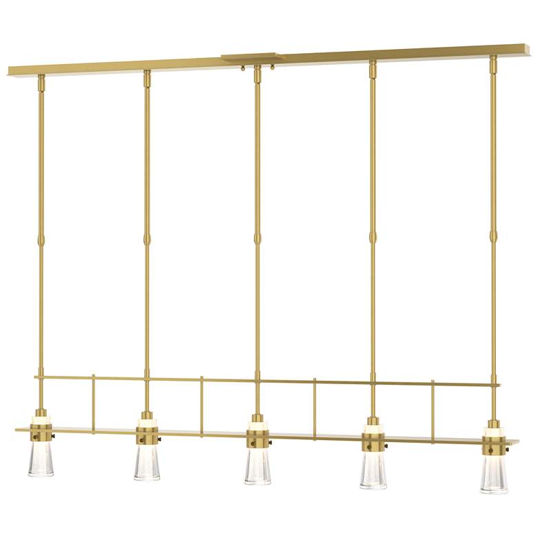 Image 1 Erlenmeyer 48"W 5 Light Modern Brass Standard Pendant w/ Clear Glass S