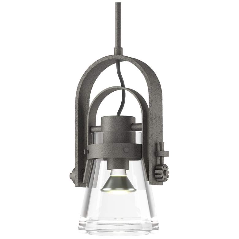 Image 1 Erlenmeyer 6" Wide Large Natural Iron Mini-Pendant With Clear Glass Sh