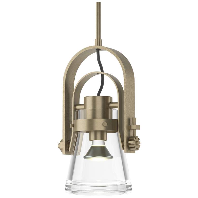 Image 1 Erlenmeyer 6" Wide Large Soft Gold Mini-Pendant With Clear Glass Shade