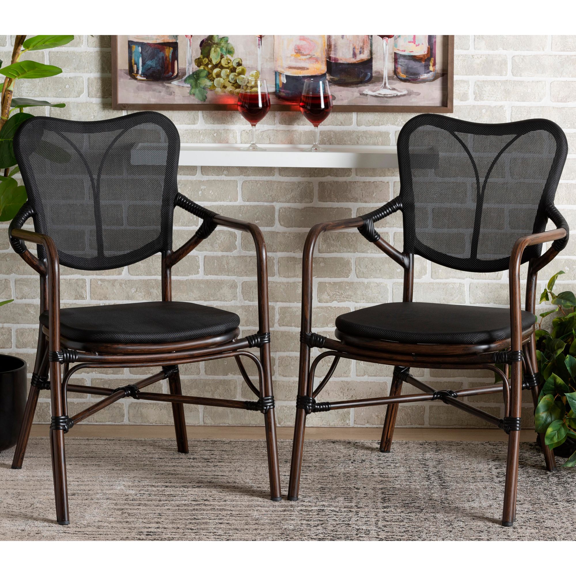 Erling Dark Brown Black Outdoor Dining Chairs Set of 2 387X4 Lamps
