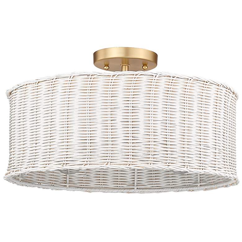 Image 1 Erma 16 3/8" Wide 3-Light Brushed Champagne Bronze/White Wicker Semi-f