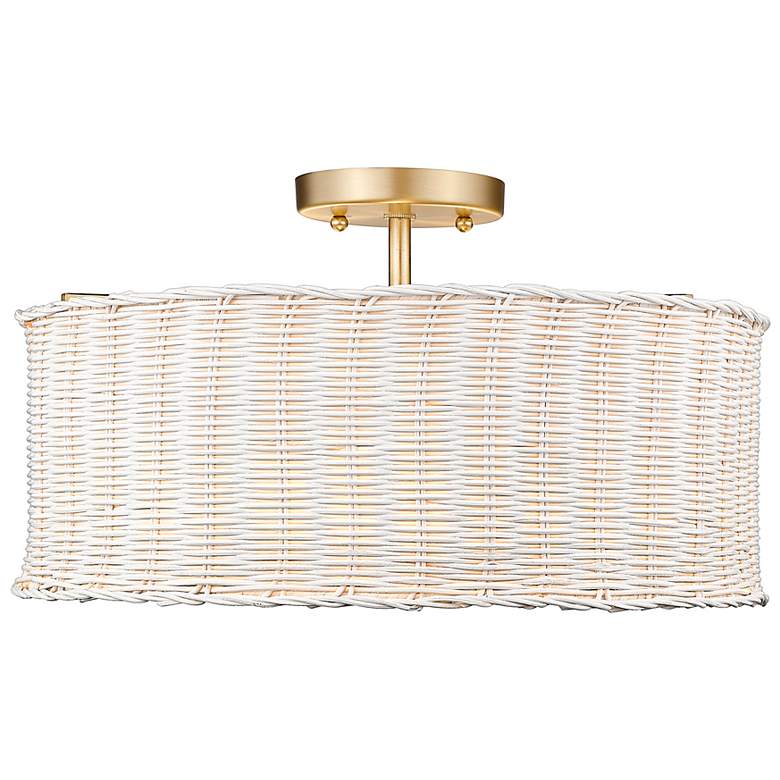 Image 2 Erma 16 3/8" Wide 3-Light Brushed Champagne Bronze/White Wicker Semi-f more views