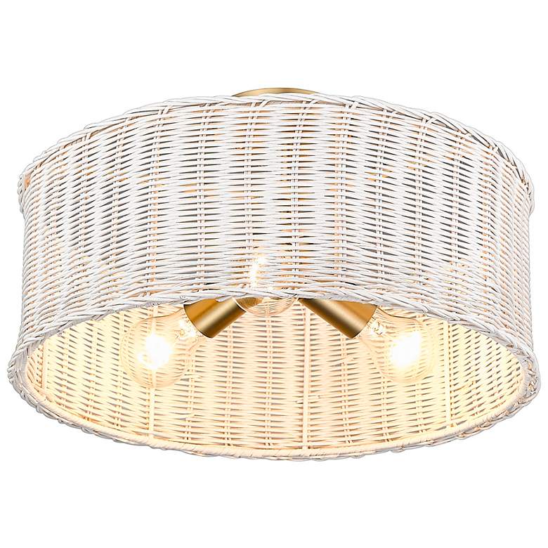 Image 4 Erma 16 3/8" Wide 3-Light Brushed Champagne Bronze/White Wicker Semi-f more views