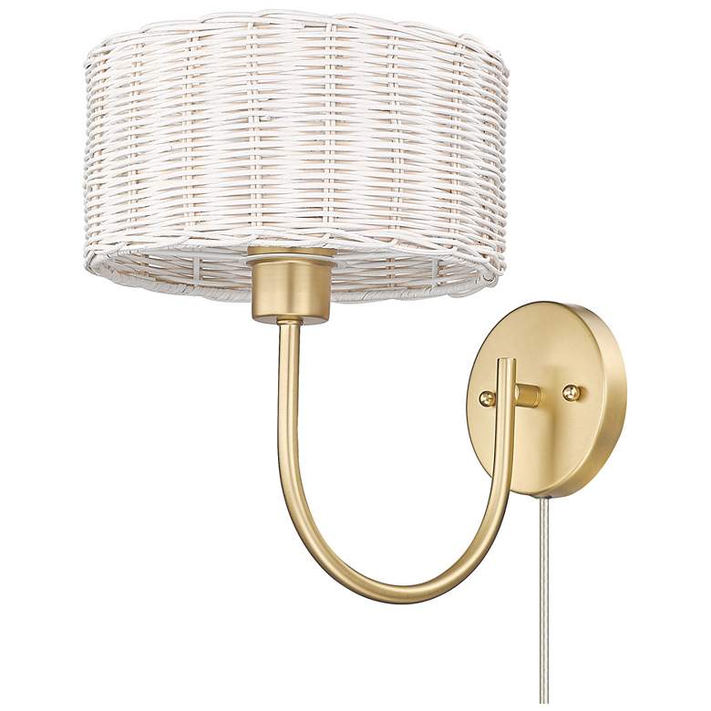 Image 1 Erma 9" Wide 1-Light Brushed Champagne Bronze Wall Sconce With White W