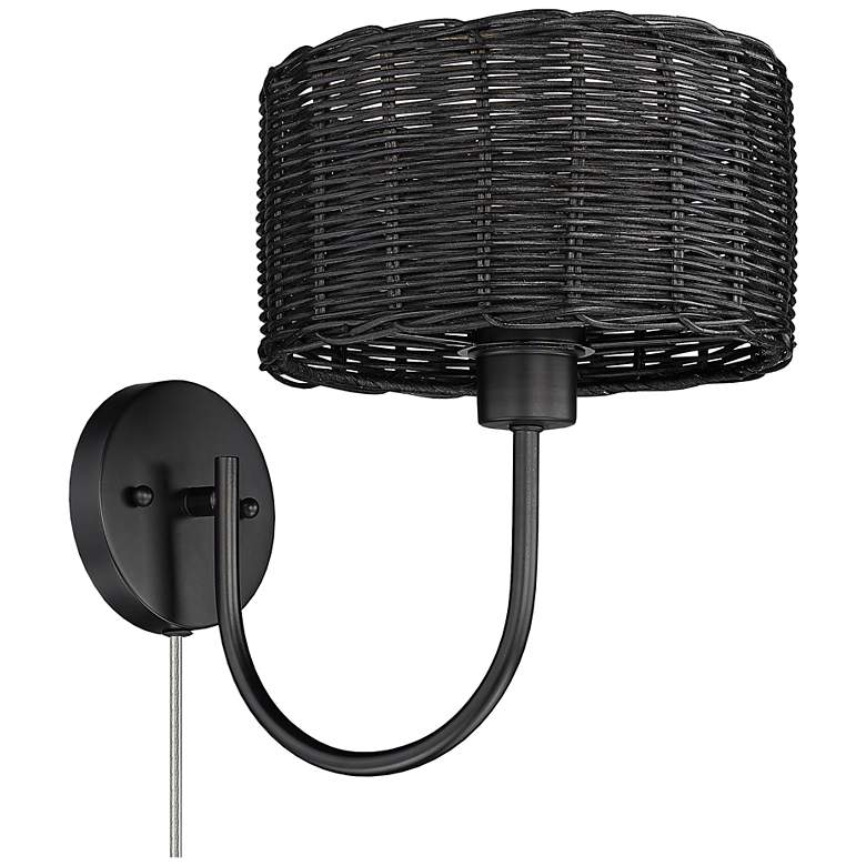 Image 2 Erma 9" Wide Matte Black 1-Light Wall Sconce with Black Wicker