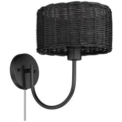 Erma 9&quot; Wide Matte Black 1-Light Wall Sconce with Black Wicker