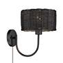 3_Erma 9" Wide Matte Black 1-Light Wall Sconce with Black Wicker more views