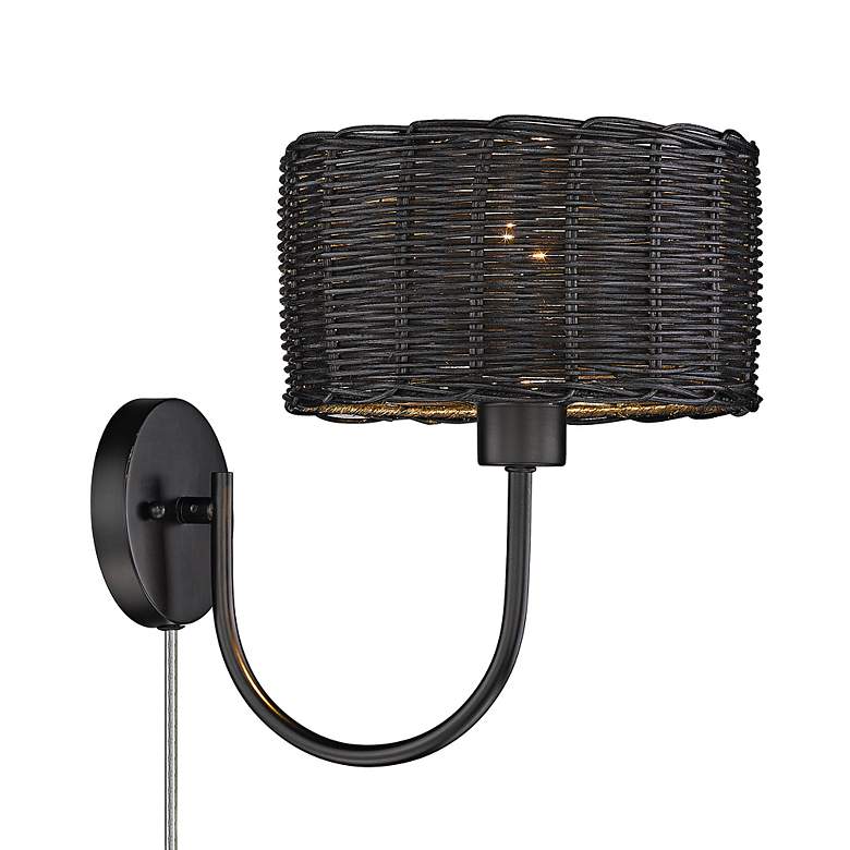Image 4 Erma 9" Wide Matte Black 1-Light Wall Sconce with Black Wicker more views