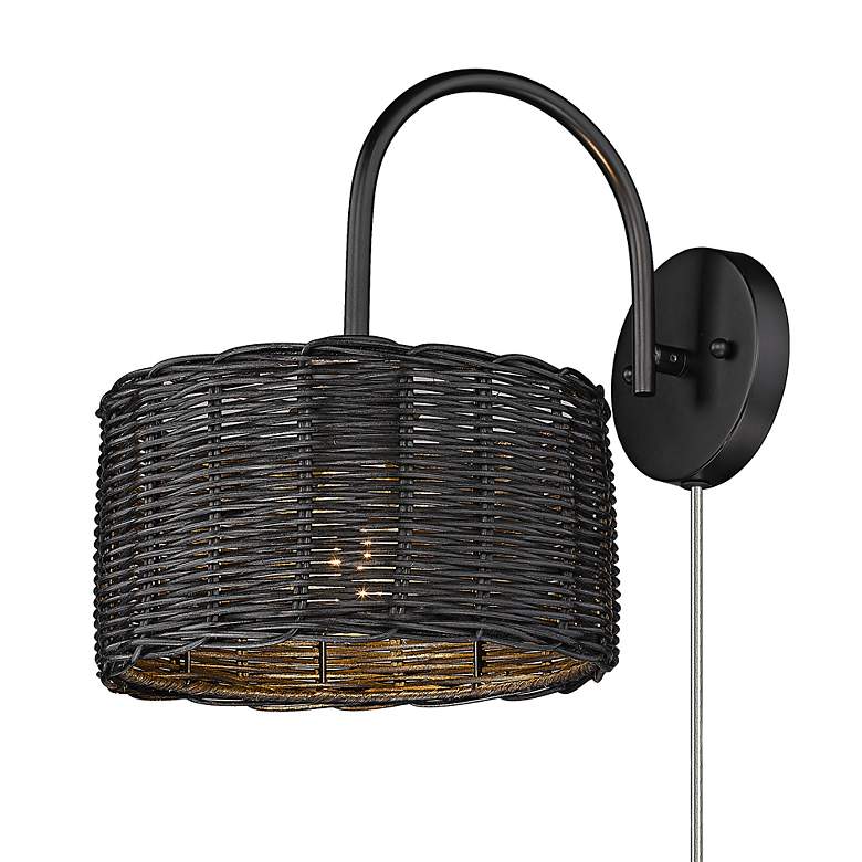 Image 5 Erma 9" Wide Matte Black 1-Light Wall Sconce with Black Wicker more views