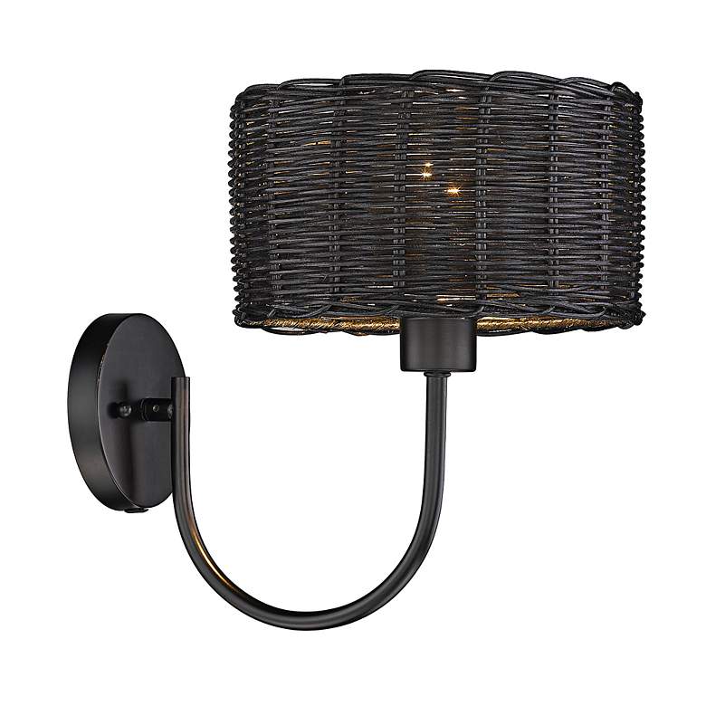 Image 6 Erma 9" Wide Matte Black 1-Light Wall Sconce with Black Wicker more views