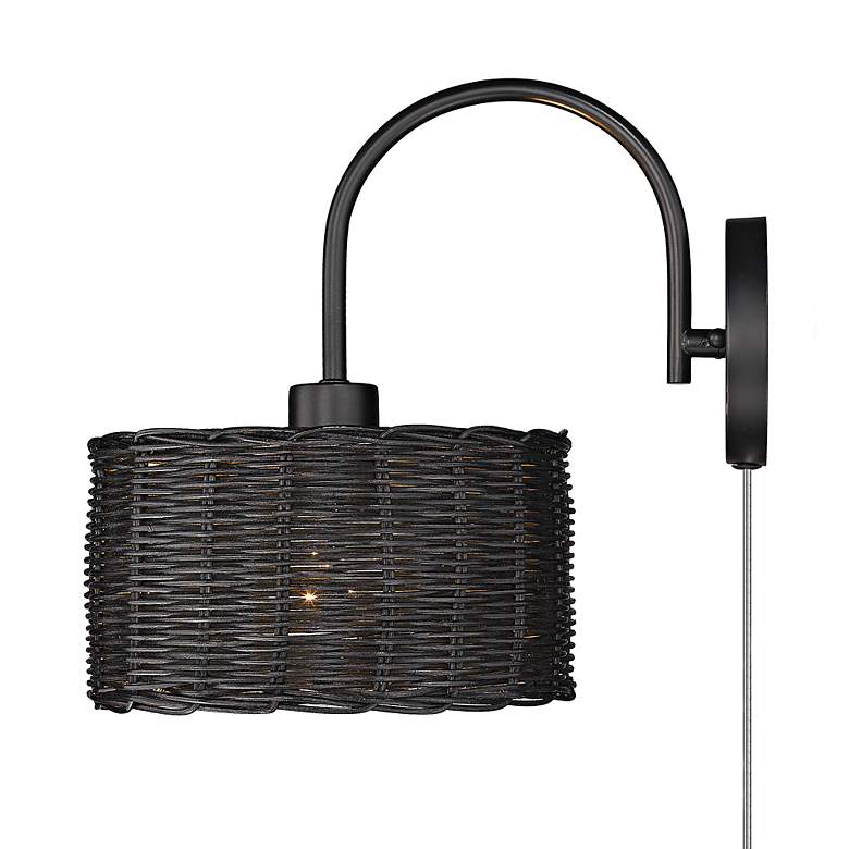 Image 7 Erma 9" Wide Matte Black 1-Light Wall Sconce with Black Wicker more views