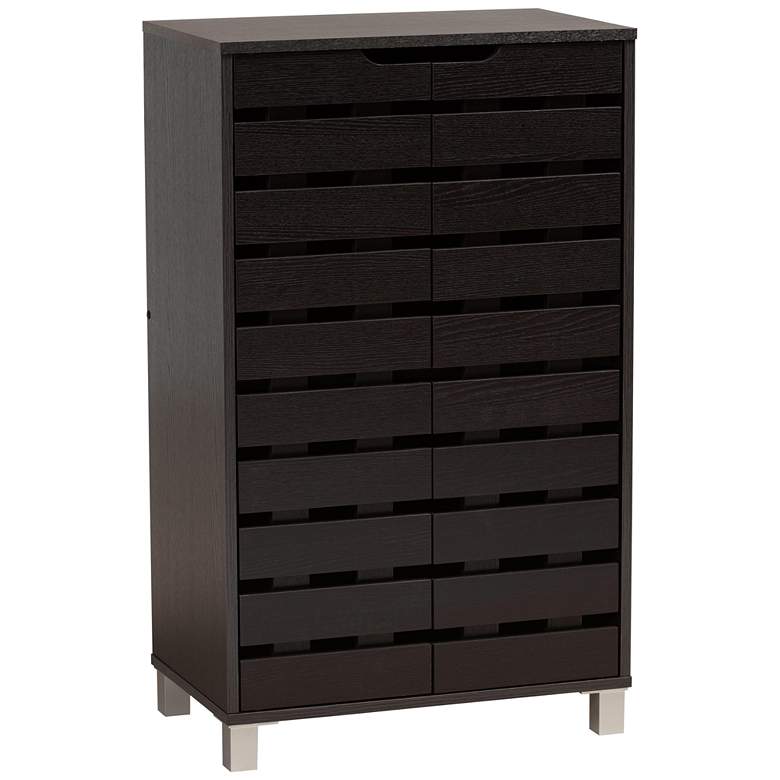 Image 2 Ernest 23" Wide Dark Brown Wood 2-Door Shoe Storage Cabinet