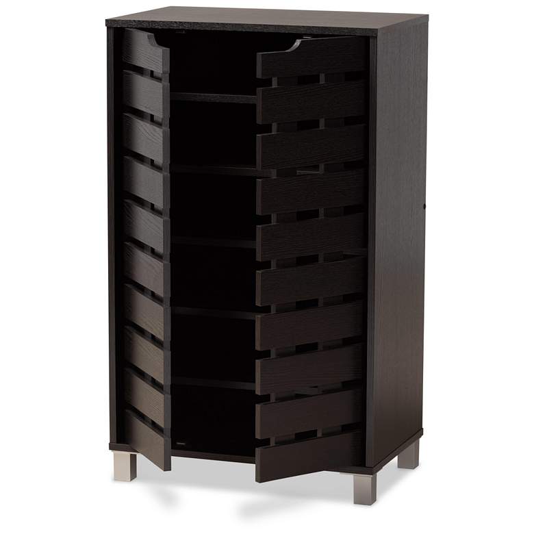 Image 6 Ernest 23" Wide Dark Brown Wood 2-Door Shoe Storage Cabinet more views