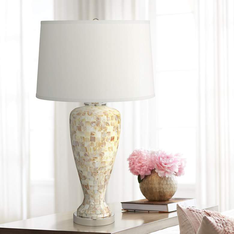 Image 1 Ernestine Mother of Pearl Tile Table Lamp with Nightlight