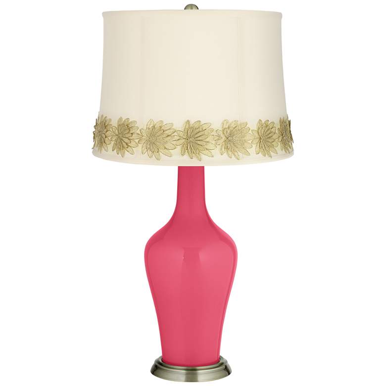 Image 1 Eros Pink Anya Table Lamp with Flower Applique Trim