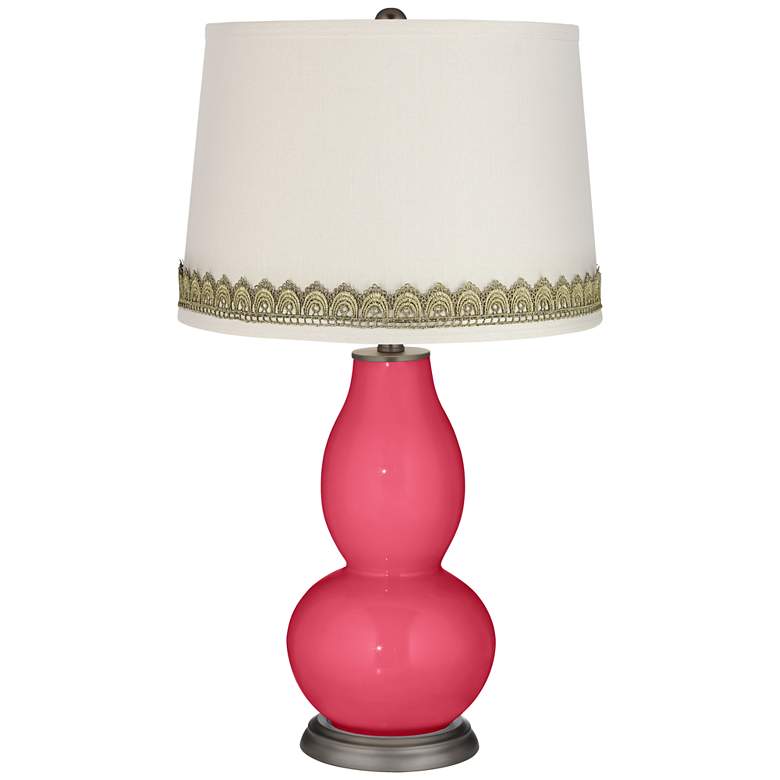 Image 1 Eros Pink Double Gourd Table Lamp with Scallop Lace Trim