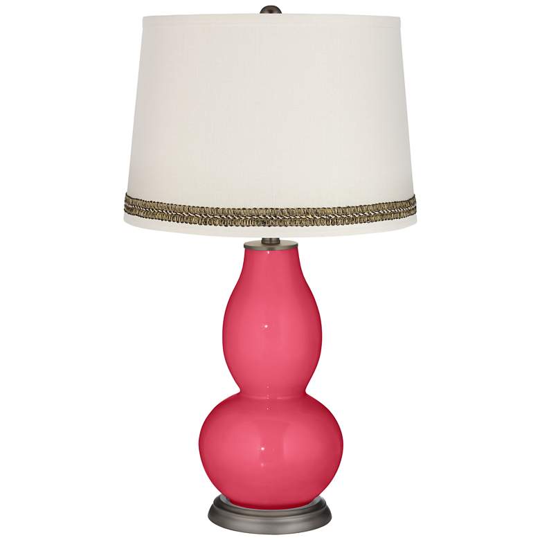 Image 1 Eros Pink Double Gourd Table Lamp with Wave Braid Trim