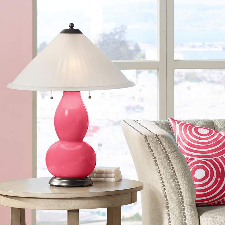 Image 1 Eros Pink Fulton Table Lamp with Fluted Glass Shade
