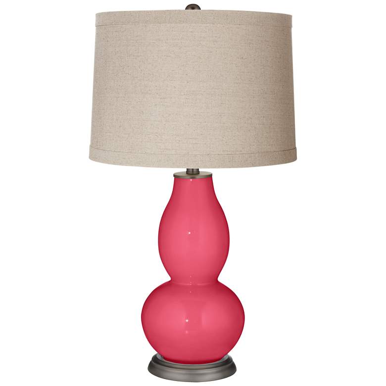 Image 1 Eros Pink Linen Drum Shade Double Gourd Table Lamp