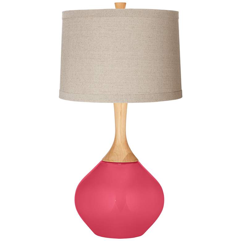 Image 1 Eros Pink Natural Linen Drum Shade Wexler Table Lamp