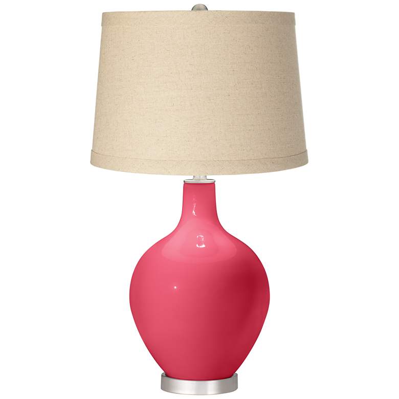 Image 1 Eros Pink Oatmeal Linen Shade Ovo Table Lamp