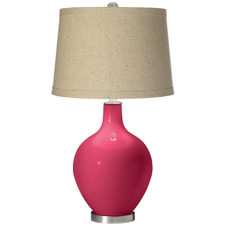 Image 1 Eros Pink Oatmeal Linen Shade Ovo Table Lamp