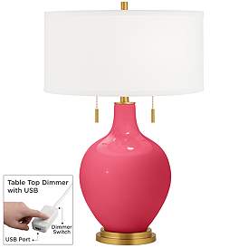 Image1 of Eros Pink Toby Brass Accents Table Lamp with Dimmer