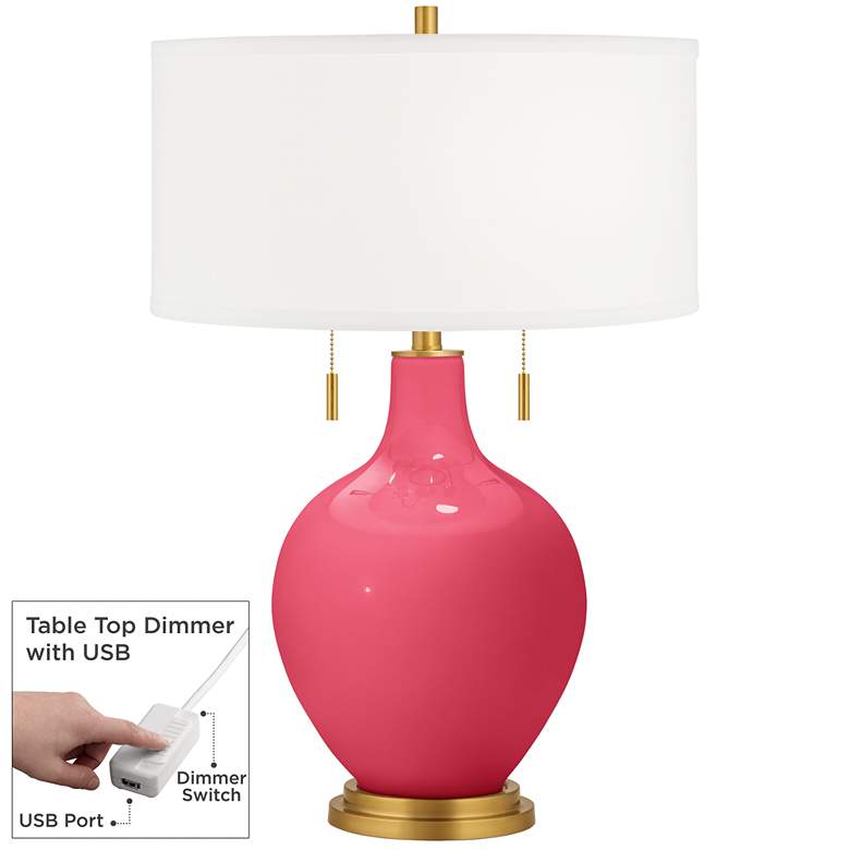 Image 1 Eros Pink Toby Brass Accents Table Lamp with Dimmer