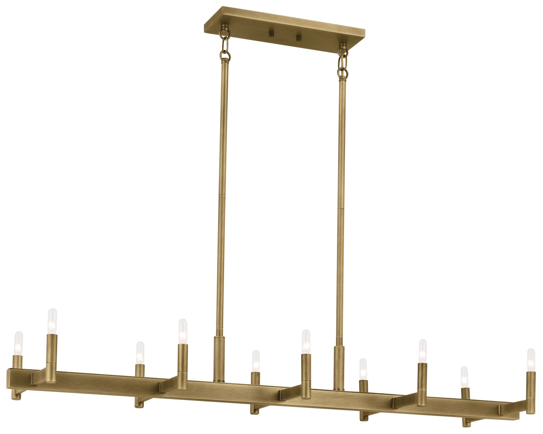 Erzo 50 Inch 10 Light Linear Chandelier in Natural Brass