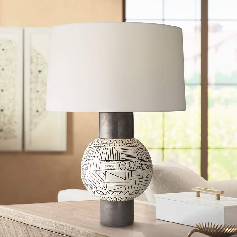Image 1 Escambia Black and White Tribal Sketch Ceramic Table Lamp
