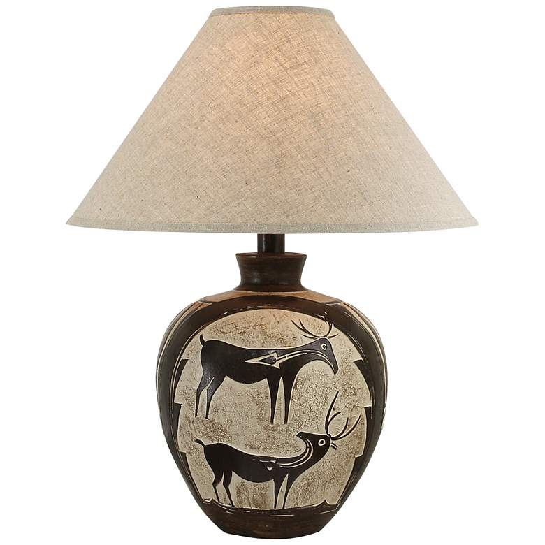 Image 1 Escondido Distressed Brown Pot Rustic Southwest Style LED Deer Table Lamp