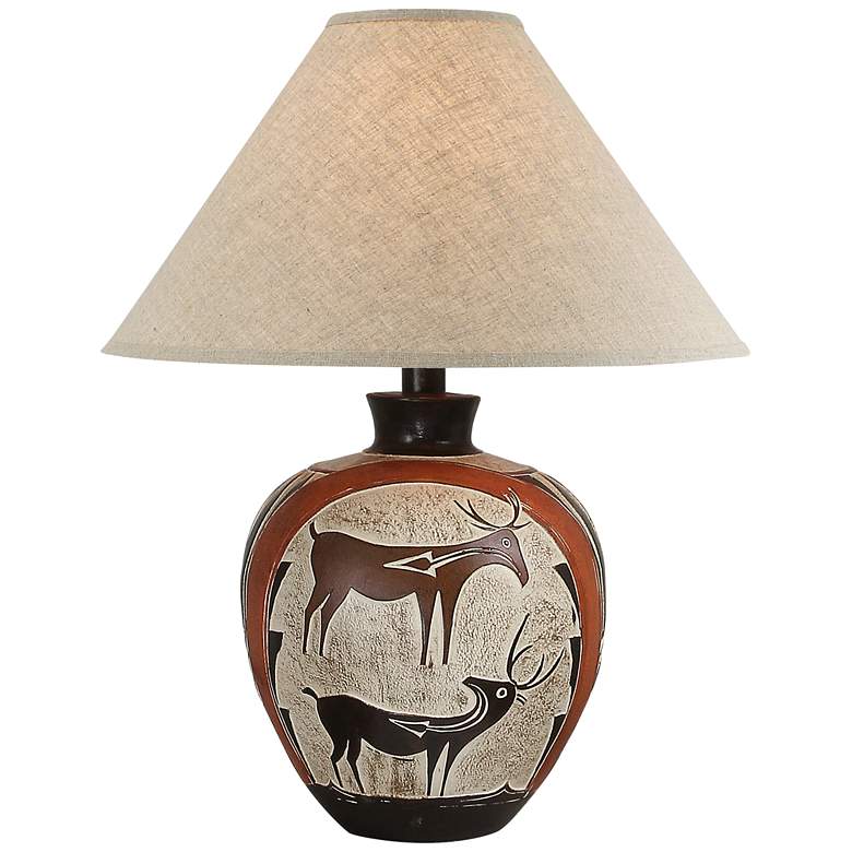 Image 1 Escondido Orange Black Pot Rustic Southwest Style LED Deer Table Lamp