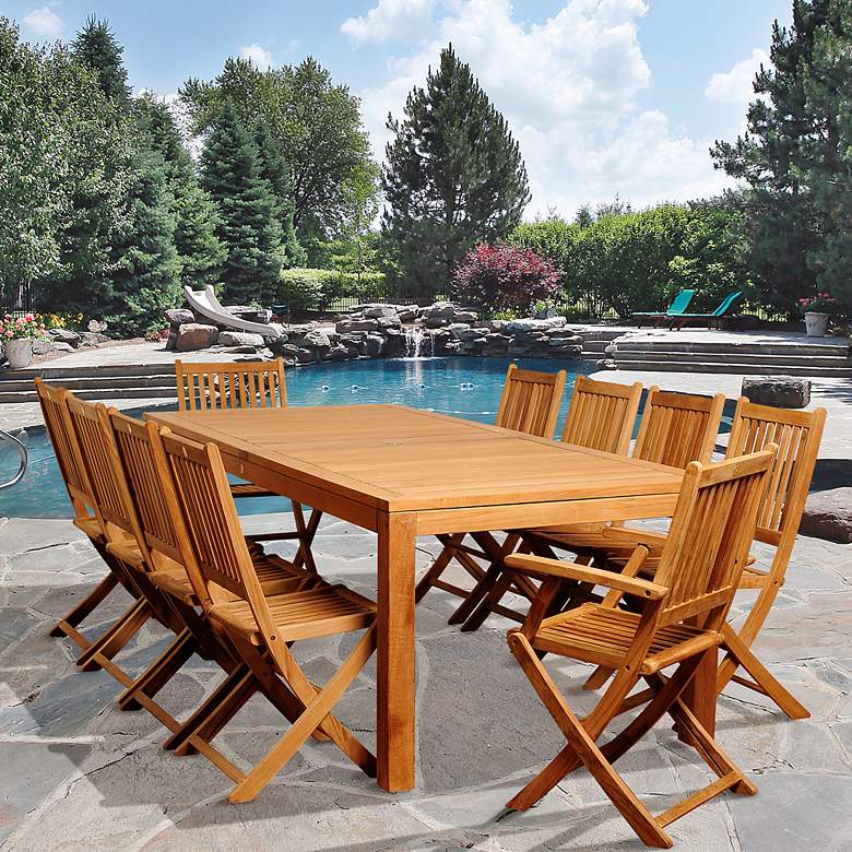 Image 5 Escuela Teak Wood 11-Piece Rectangular Patio Dining Set more views