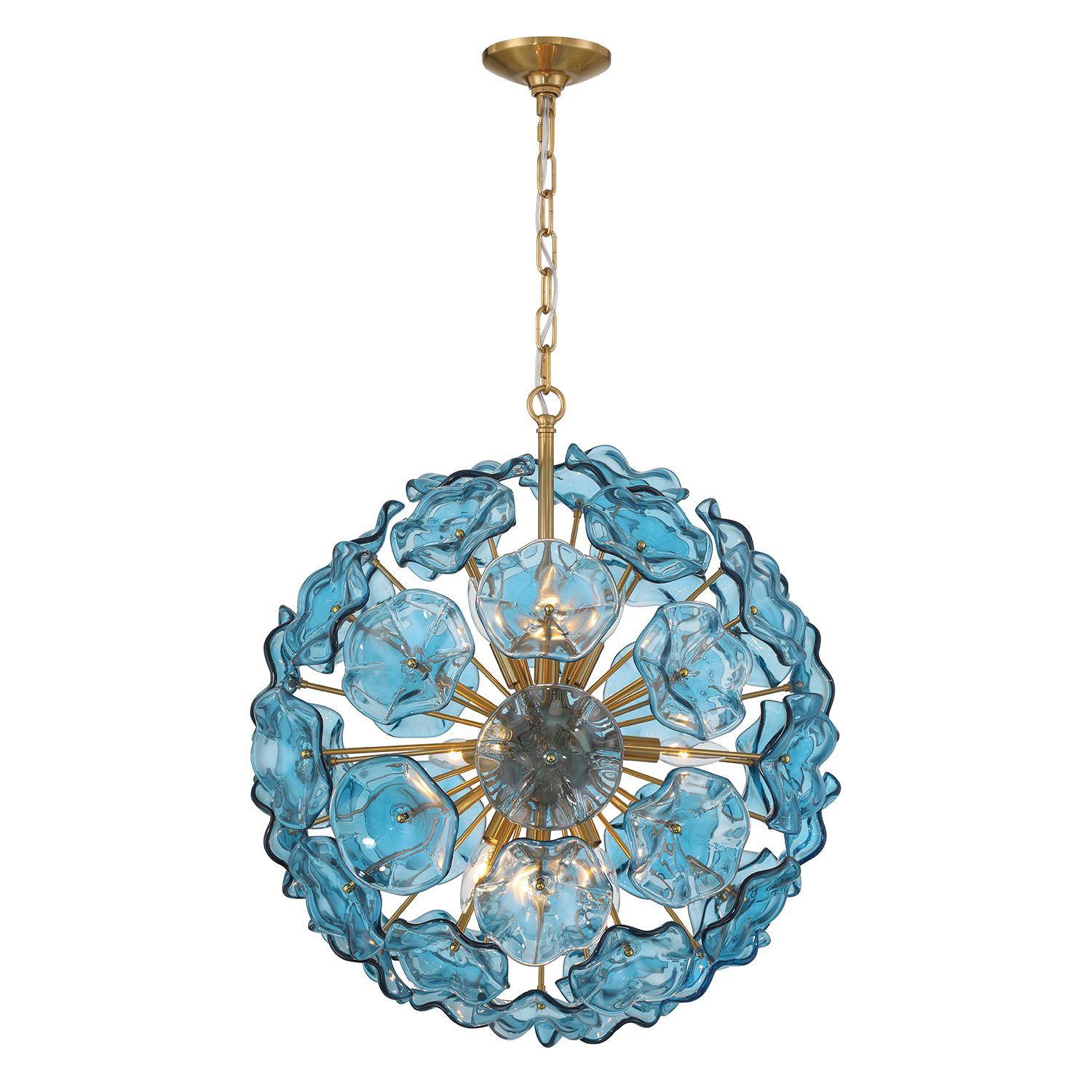 Image 3 Esme 22 1/2"W Brass and Blue Glass 9-Light Sputnik Pendant more views