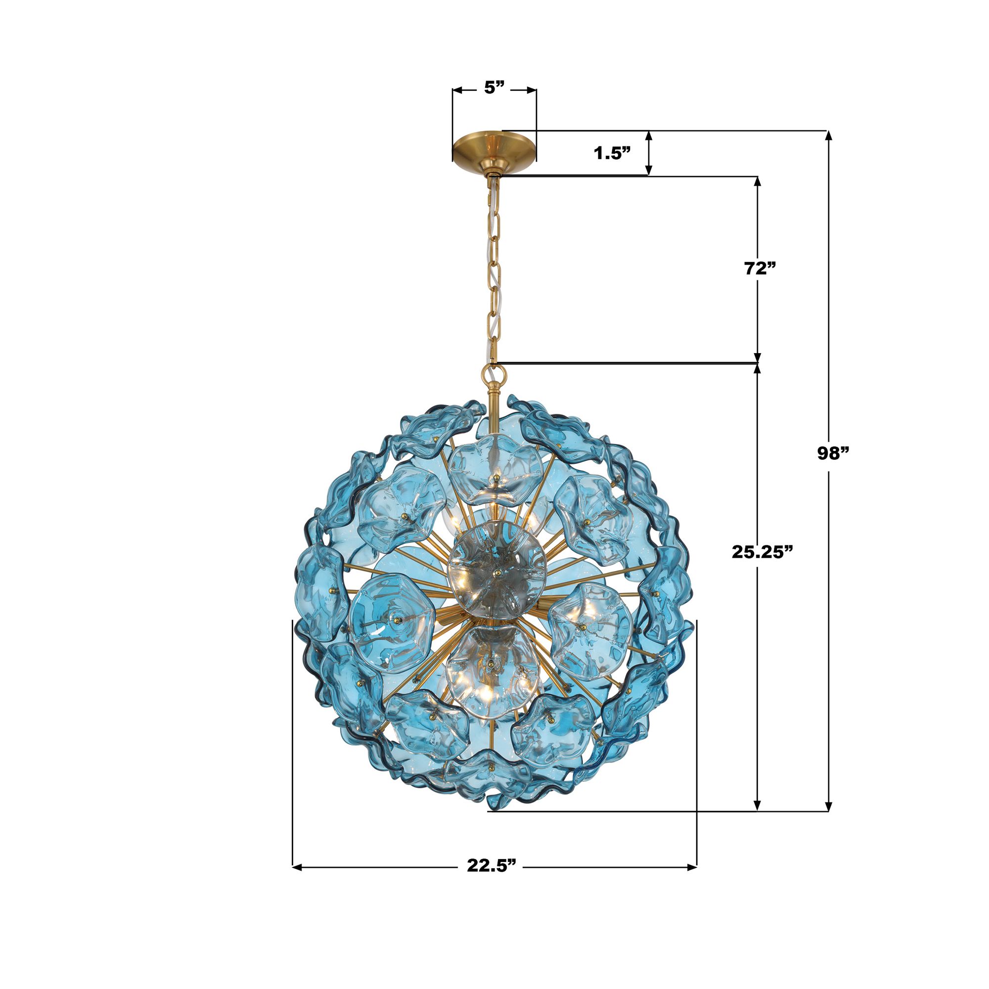 Image 7 Esme 22 1/2"W Brass and Blue Glass 9-Light Sputnik Pendant more views